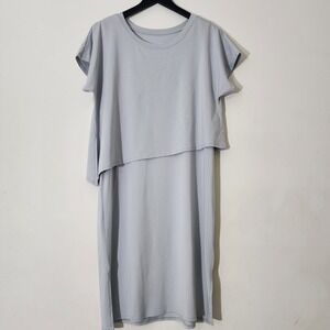 Soft Surroundings Mykonos Midi Dress Sz LP Pearl Blue Lagenlook Boho Beachy